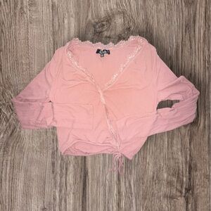 Lulus Pink Ribbed Lace Trim Shirt Women’s Size M Long Sleeve Stretch Top